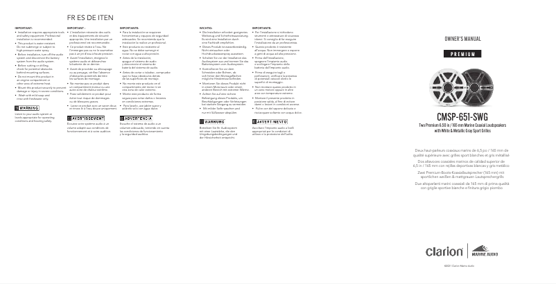 Page 1 de la notice Manuel utilisateur Clarion Premium CMSP-651-SWG
