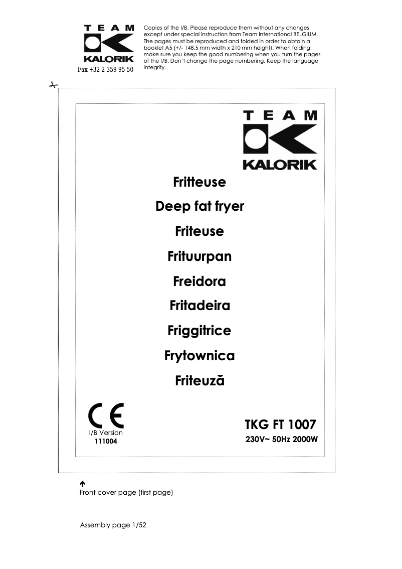 First page image of the manual for TKG FT 1007