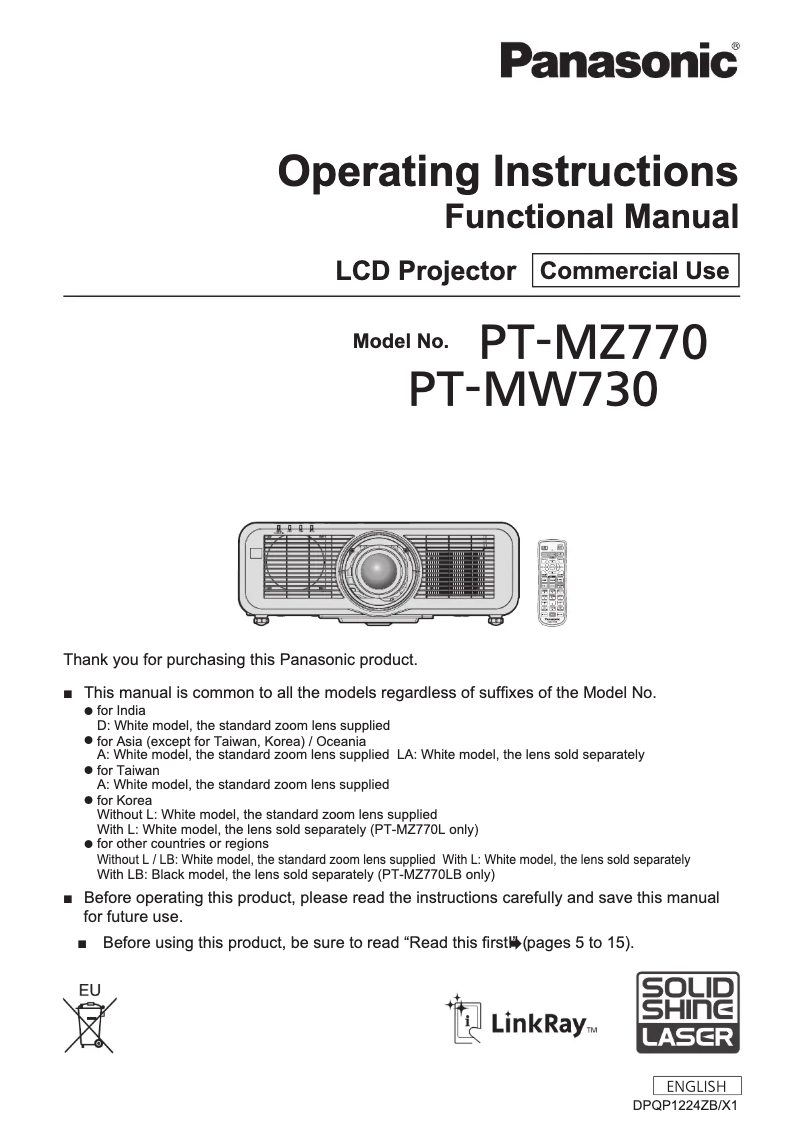 First page image of the manual for PT-MW730EJ