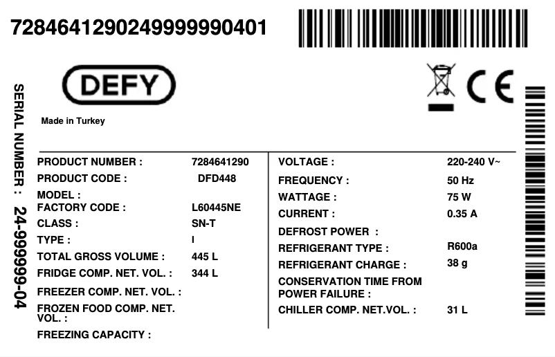 Page 1 of the manual Energy Label Defy DFD448
