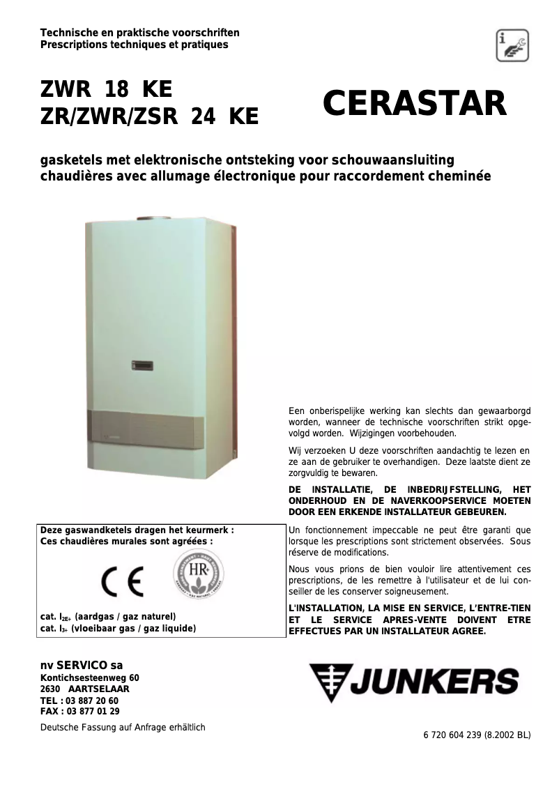 Page 1 of the manual User Manual Junkers Cerastar ZWR 18 KE