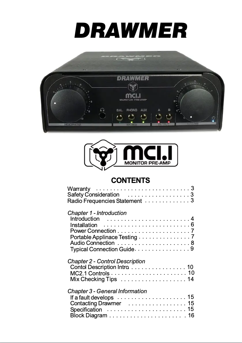 First page image of the manual for MC1.1