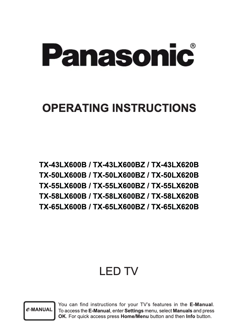 First page image of the manual for TX-55LX620B