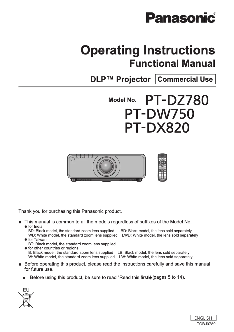 First page image of the manual for PT-DW750