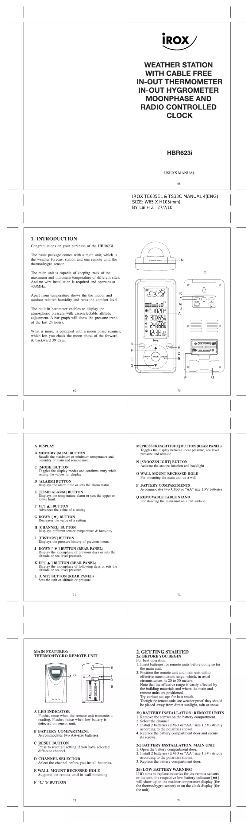 Page 1 of the manual User Manual Irox HBR623i-B