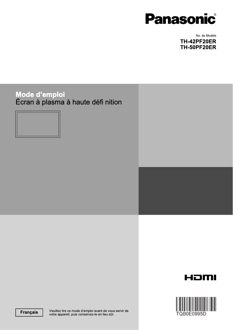 Page 1 of the manual User Manual Panasonic TH-50PF20ER