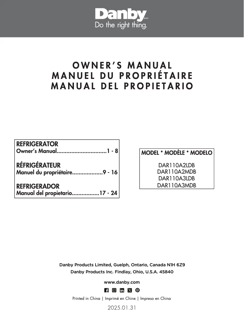 Page 1 of the manual User Manual Danby DAR110A2MDB