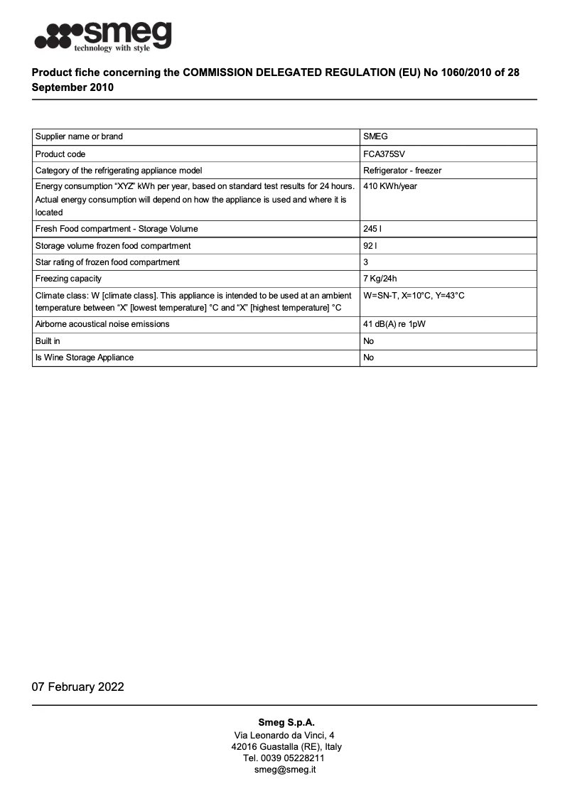 First page image of the manual for FCA375SV