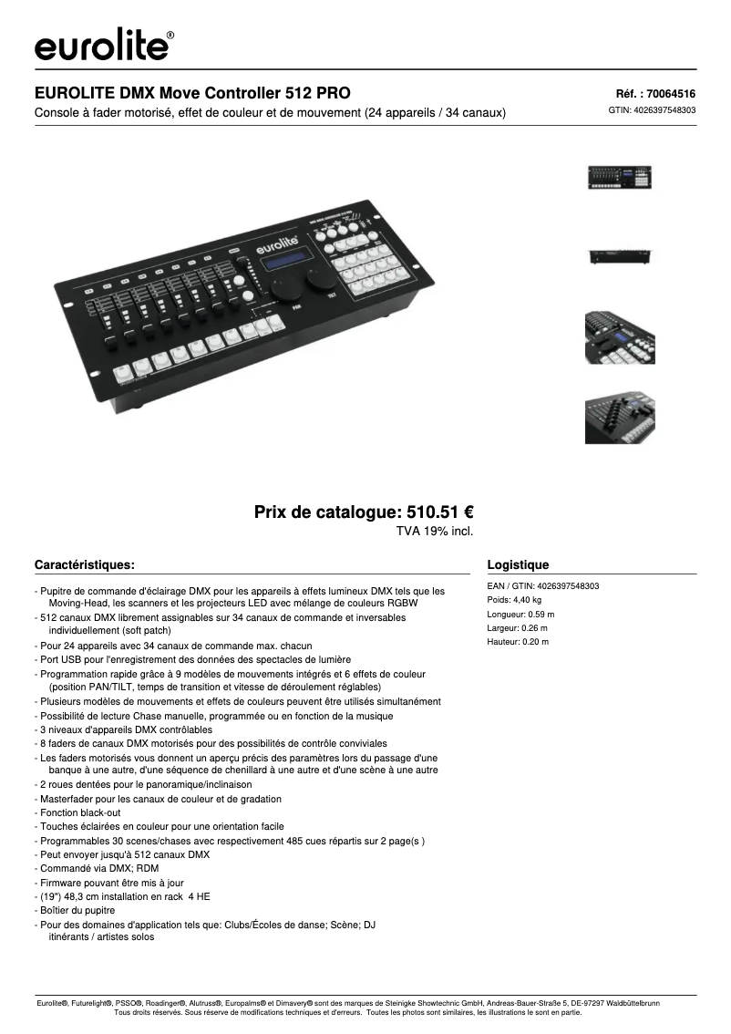 First page image of the manual for DMX Move Control 512 PRO
