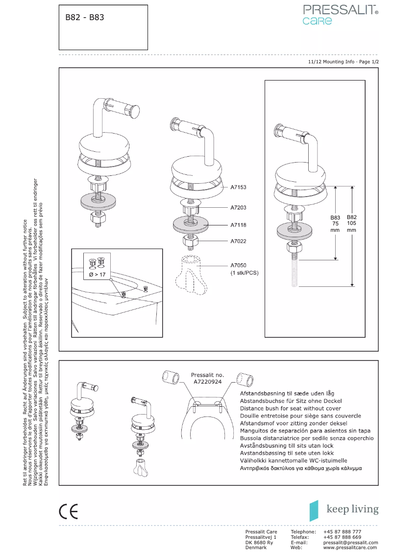 Page 1 of the manual User Manual Pressalit Colani