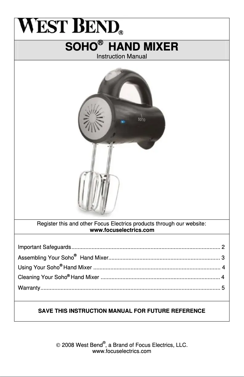 First page image of the manual for SHHM100