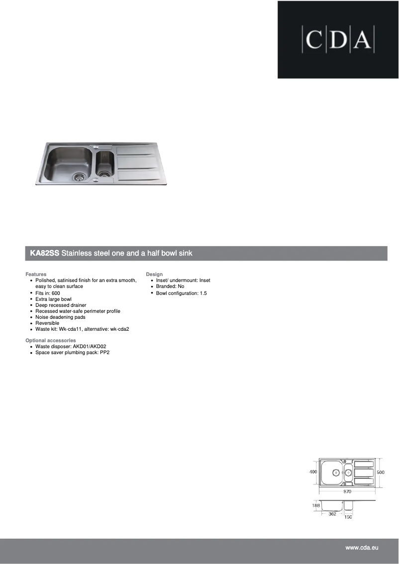 Page 1 of the manual Technical Sheet CDA KA82SS