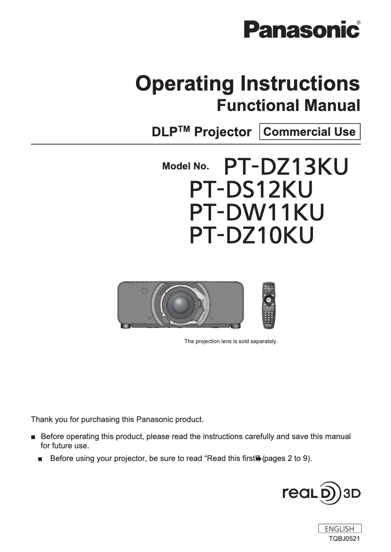 First page image of the manual for PT-DZ10KU