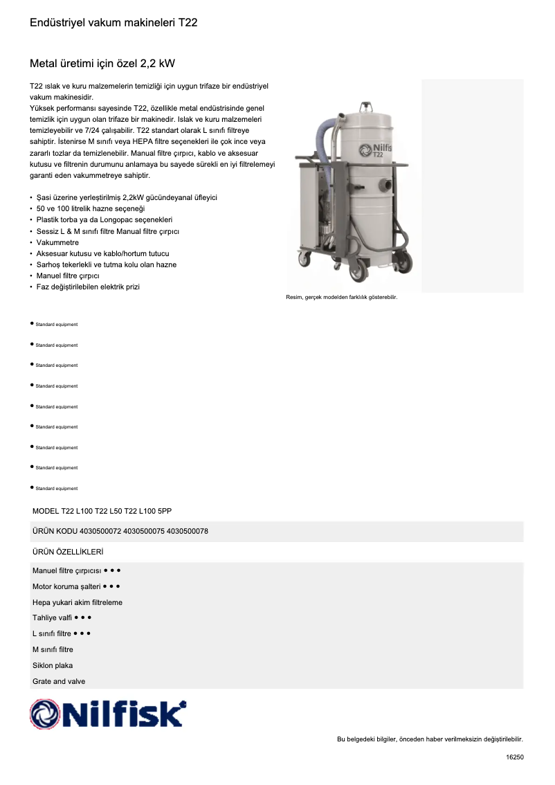 Page 1 of the manual Technical Sheet Nilfisk T40