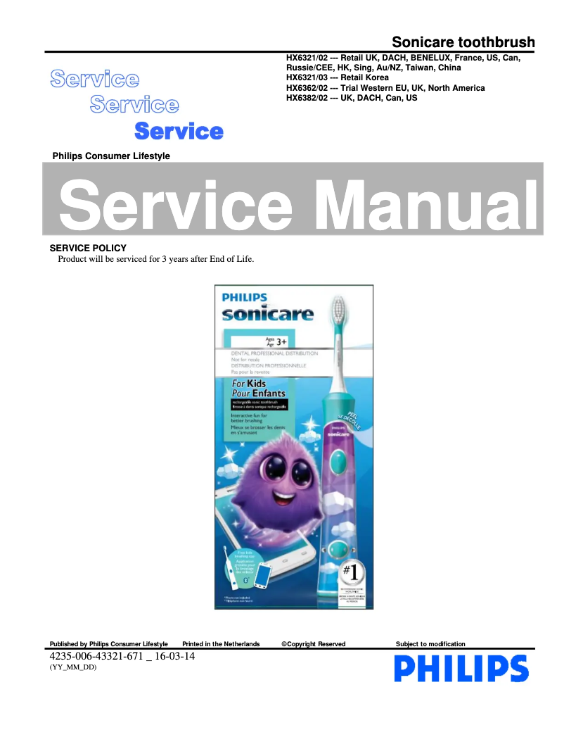 Page 1 of the manual User Manual Philips Sonicare for Kids HX6391