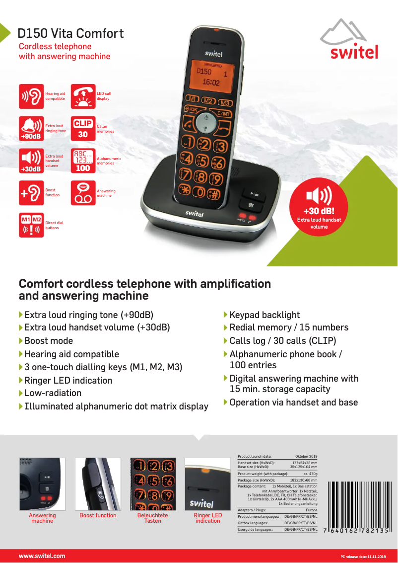 Page 1 of the manual Technical Sheet Switel D150 Vita Comfort