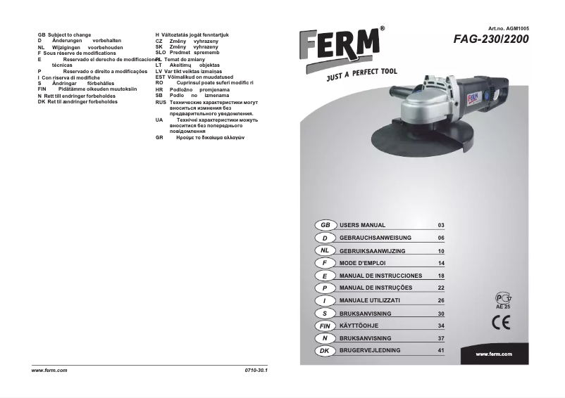 First page image of the manual for FAG-230/2200