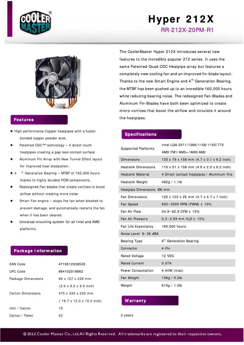 First page image of the manual for Hyper 212X