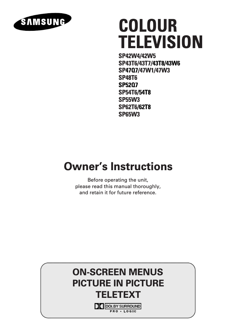 Page 1 of the manual User Manual Samsung SP47W1