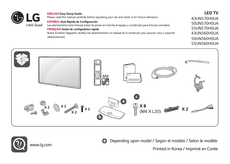 First page image of the manual for 43UN570H0UA