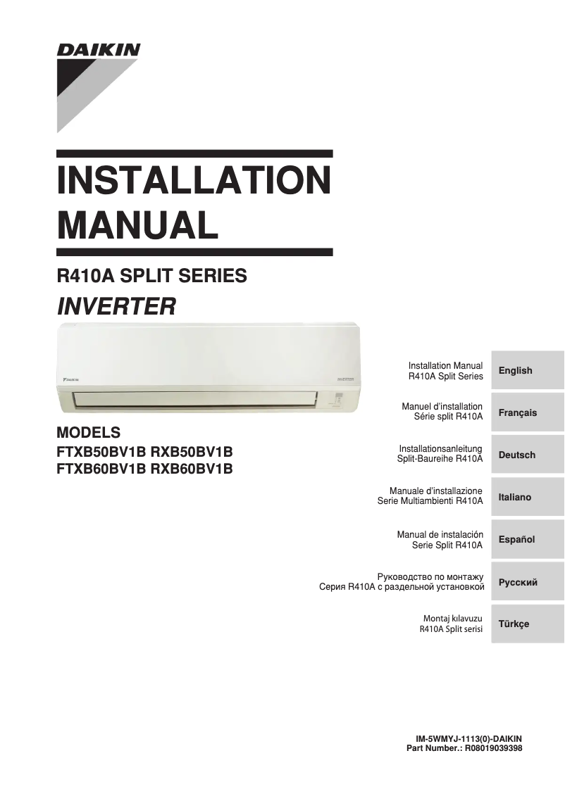 Page 1 of the manual User Manual Daikin RXB35B6V1