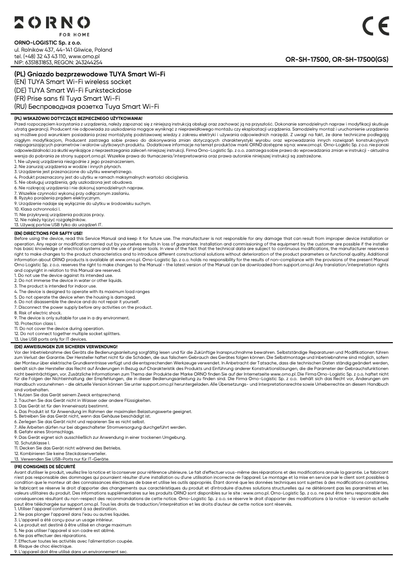 Page 1 de la notice Manuel utilisateur ORNO OR-SH-17500