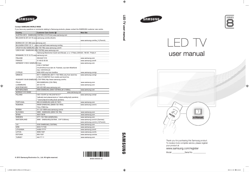 Page 1 of the manual Installation Guide Samsung UE55F8500ST