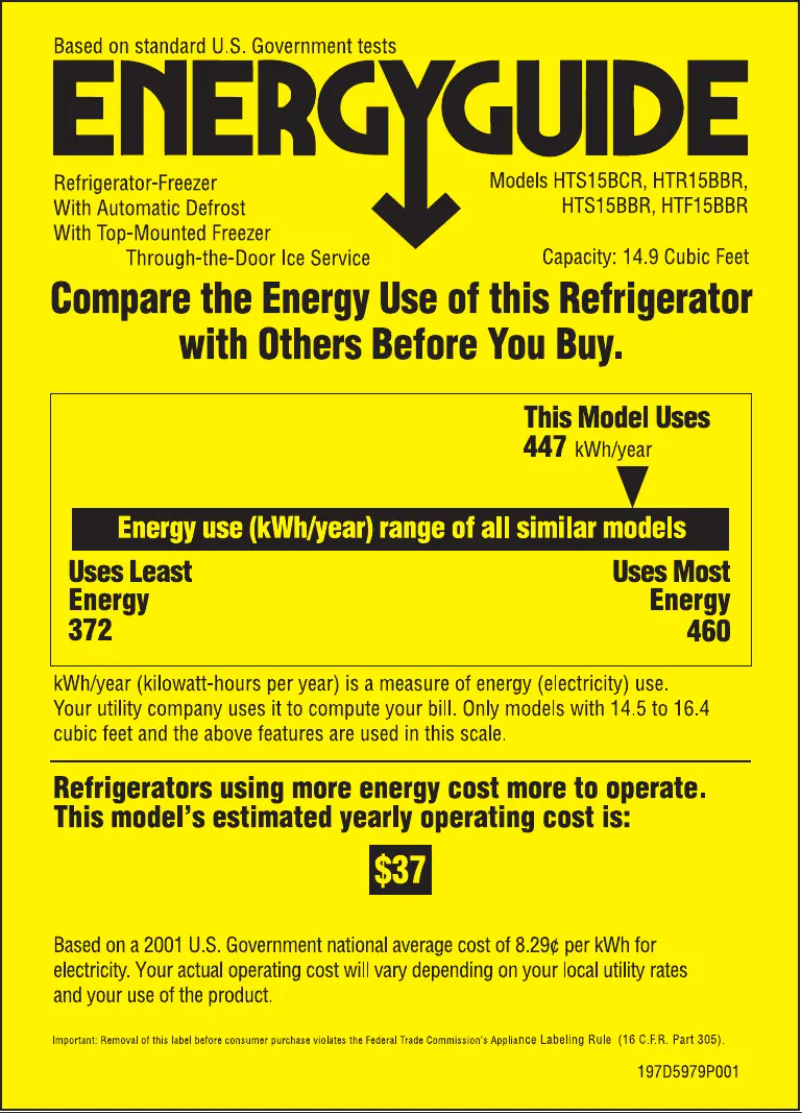 Page 1 of the manual Energy Label Hotpoint HTS15BCRLWW