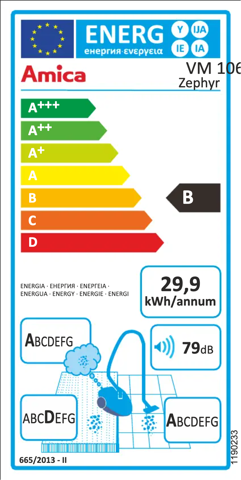 Page 1 of the manual Energy Label Amica Zephyr VM 1062