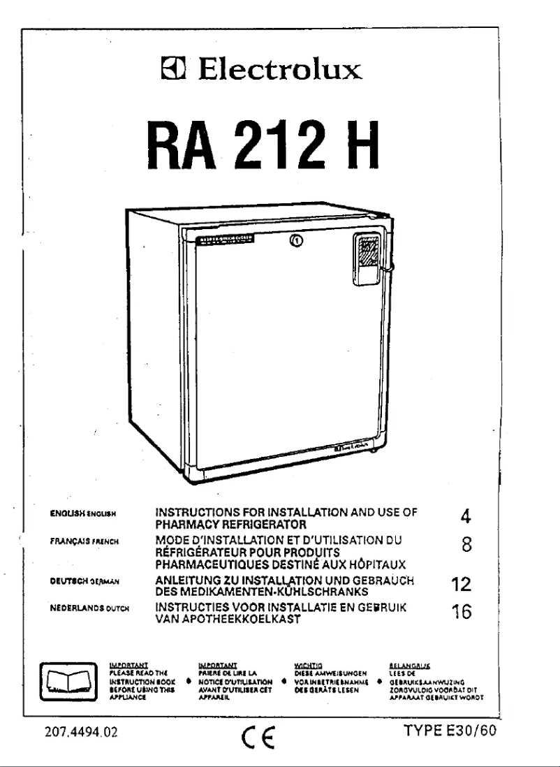 Page 1 of the manual User Manual Electrolux RA 212 H