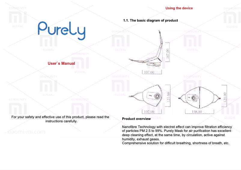 First page image of the manual for Purely Air Purifying Respirator Mask