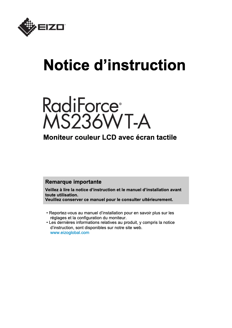First page image of the manual for RadiForce MS236WT-A