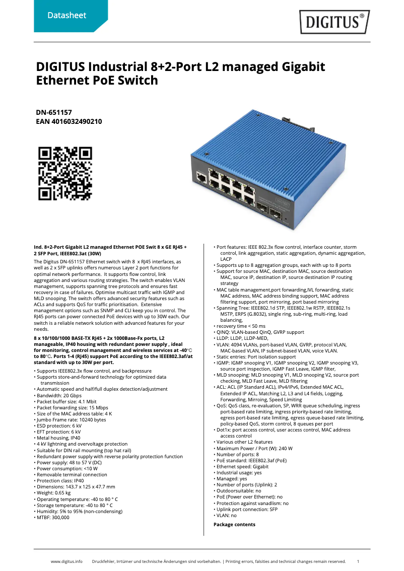 First page image of the manual for DN-651157