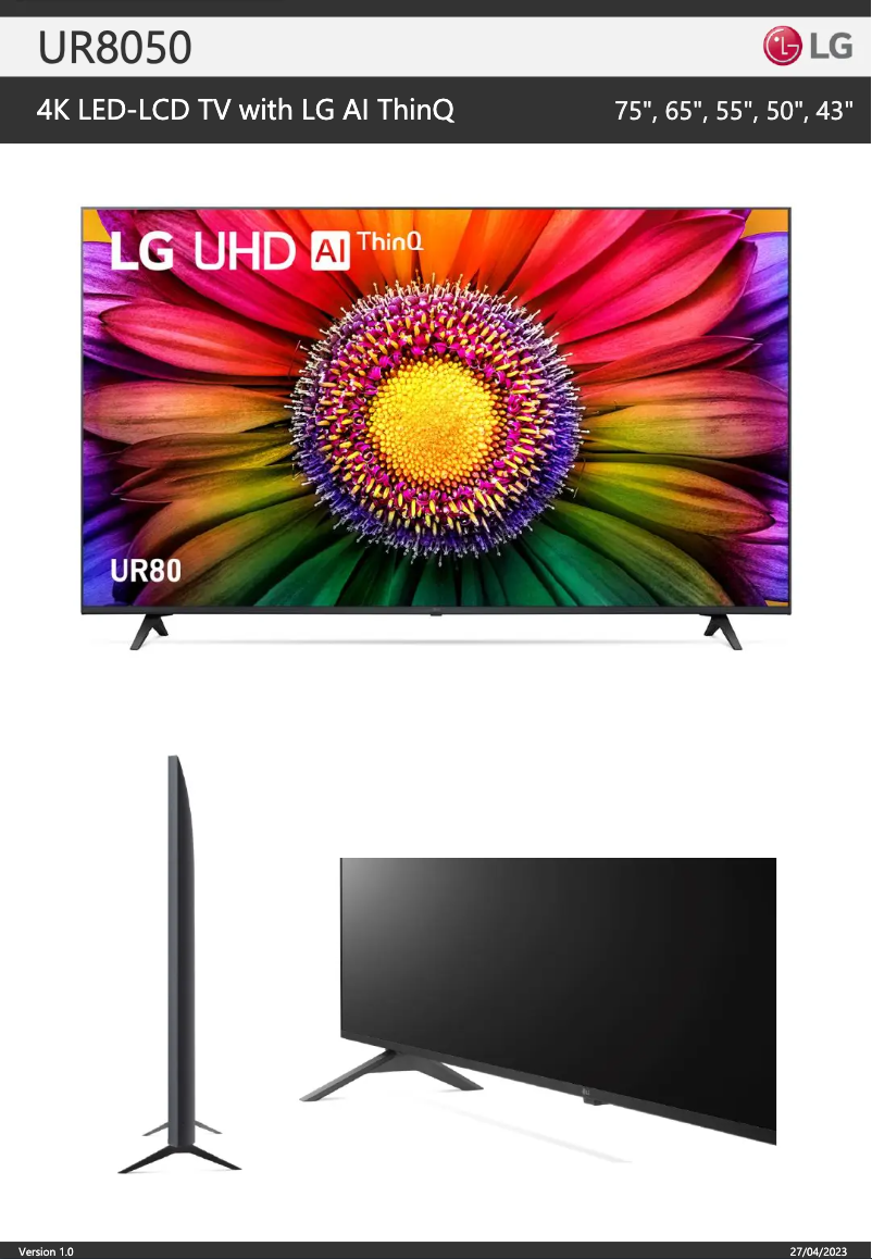 First page image of the manual for 65UR8050PSB