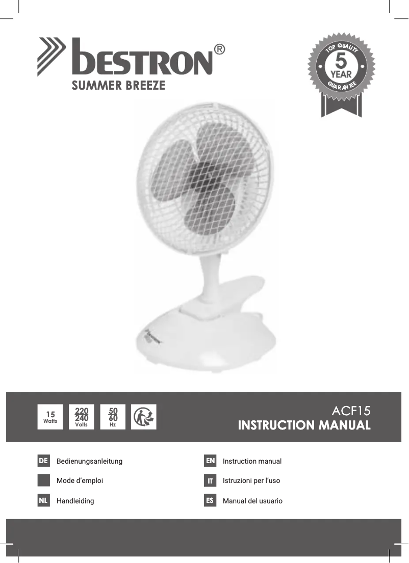 Page 1 of the manual User Manual Bestron ACF15