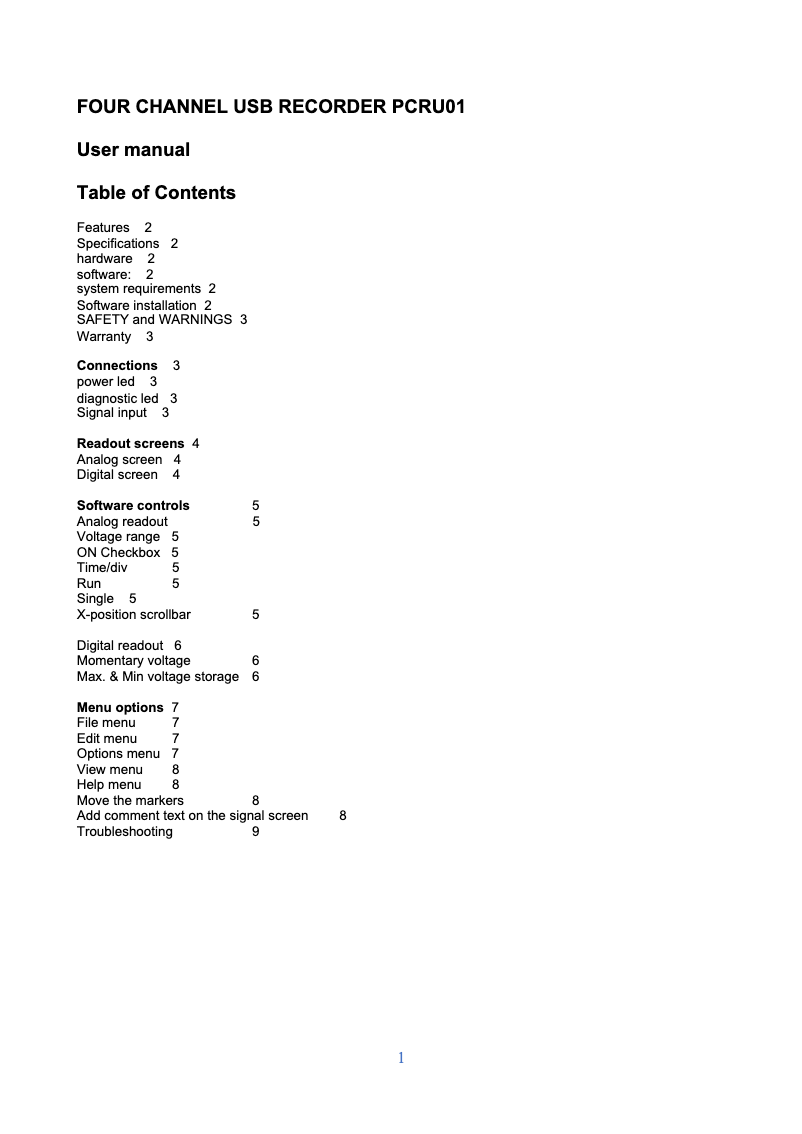 First page image of the manual for PCRU01