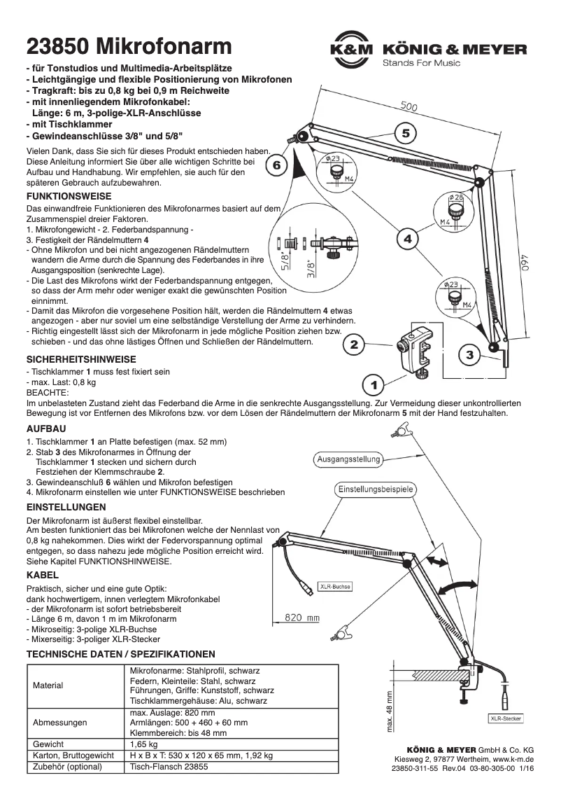 Page 1 of the manual User Manual Konig & Meyer 23850