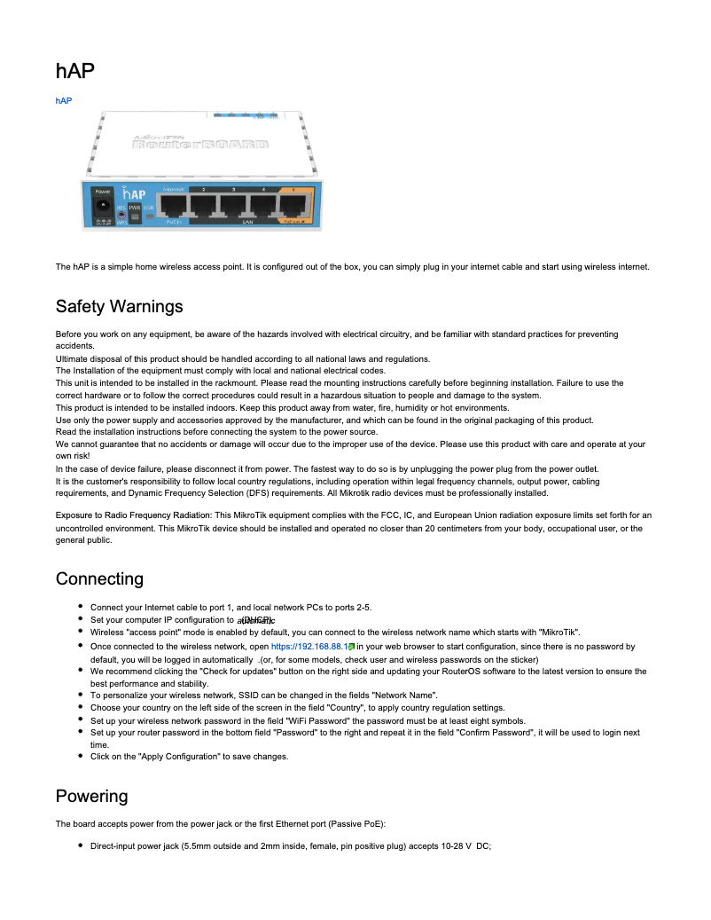 First page image of the manual for hAP