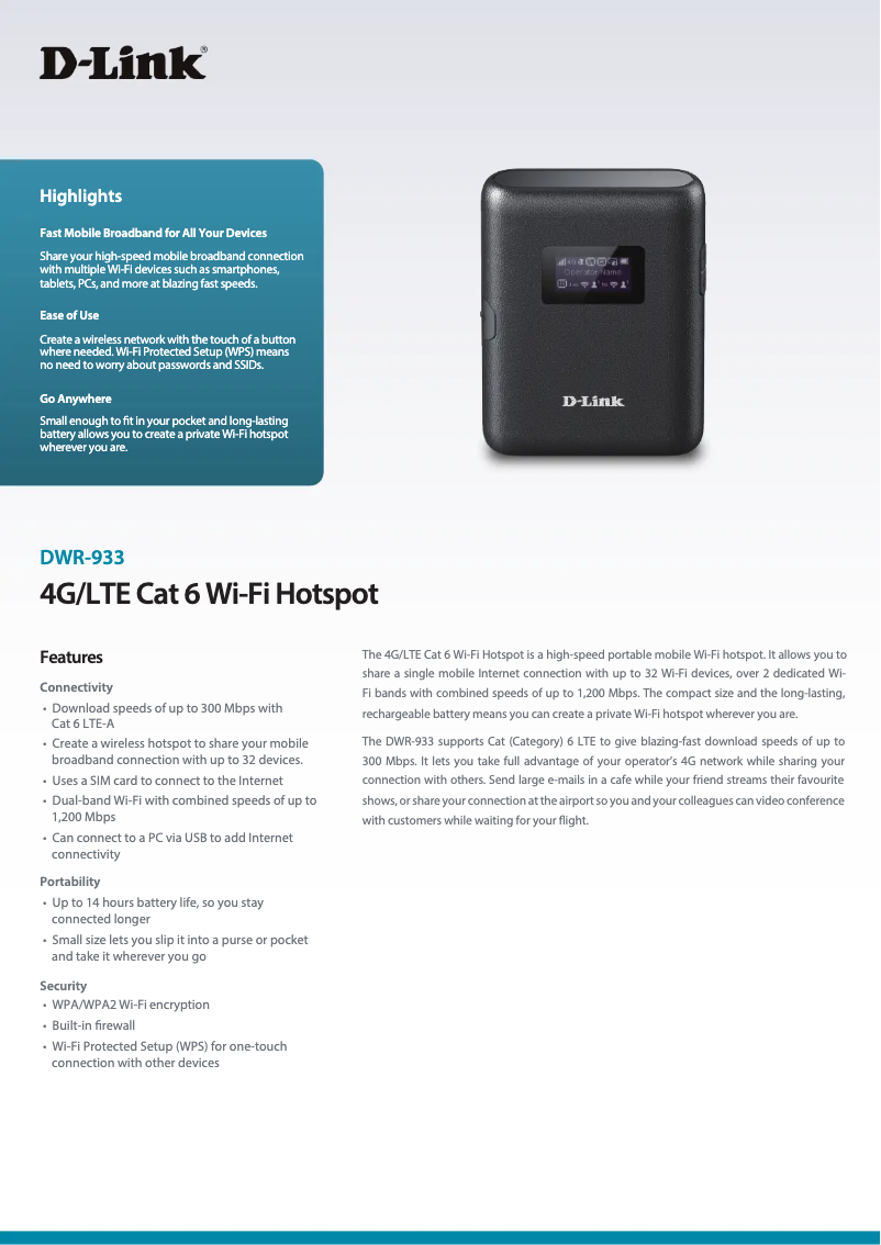 First page image of the manual for DWR-933