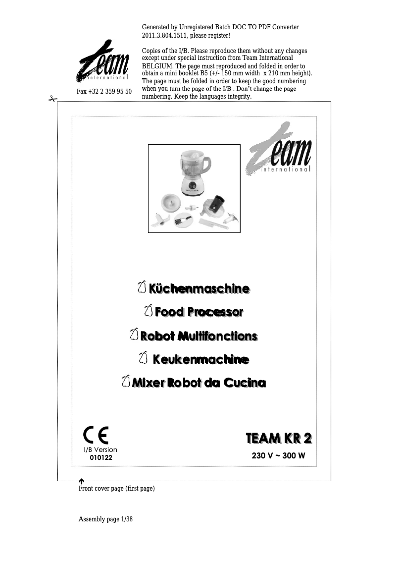 Image de la première page du manuel de l'appareil KR 2