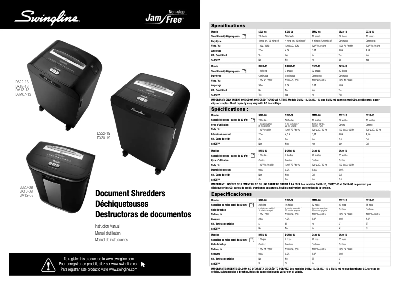 Page 1 of the manual User Manual Swingline ShredMaster DS22-13
