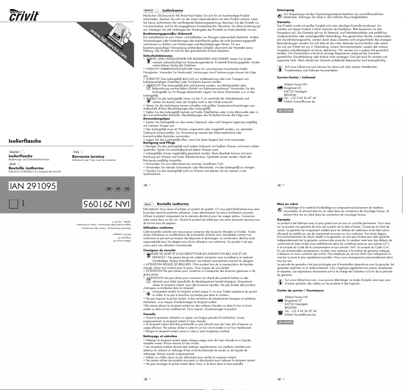 First page image of the manual for IAN 291095