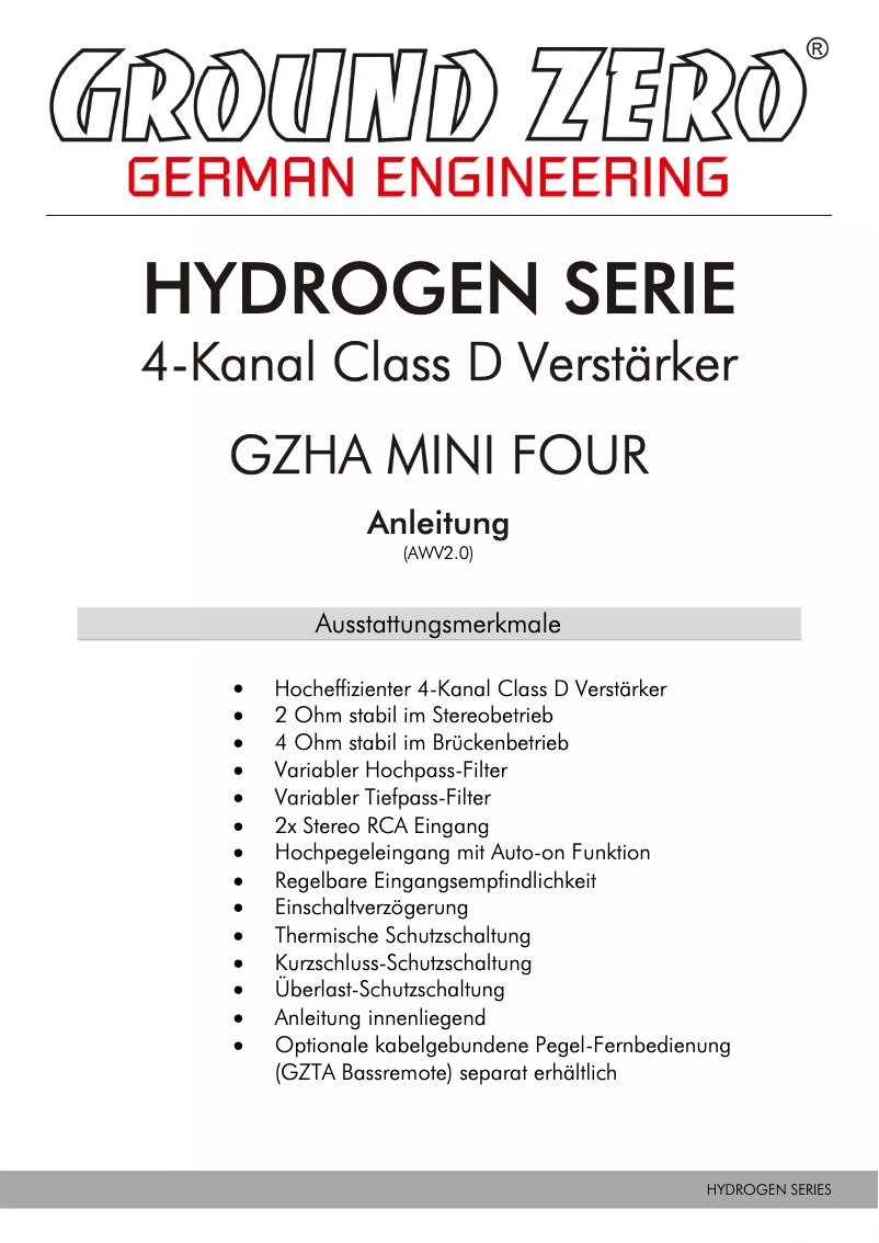 First page image of the manual for GZHA MINI FOUR