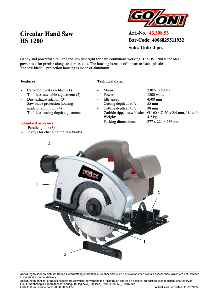 Page 1 of the manual User Manual GO/ON HS 1200
