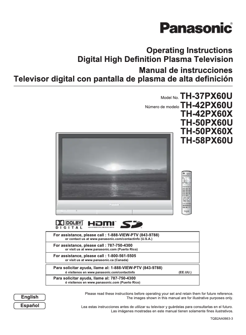 Page 1 of the manual User Manual Panasonic TH-50PX60X