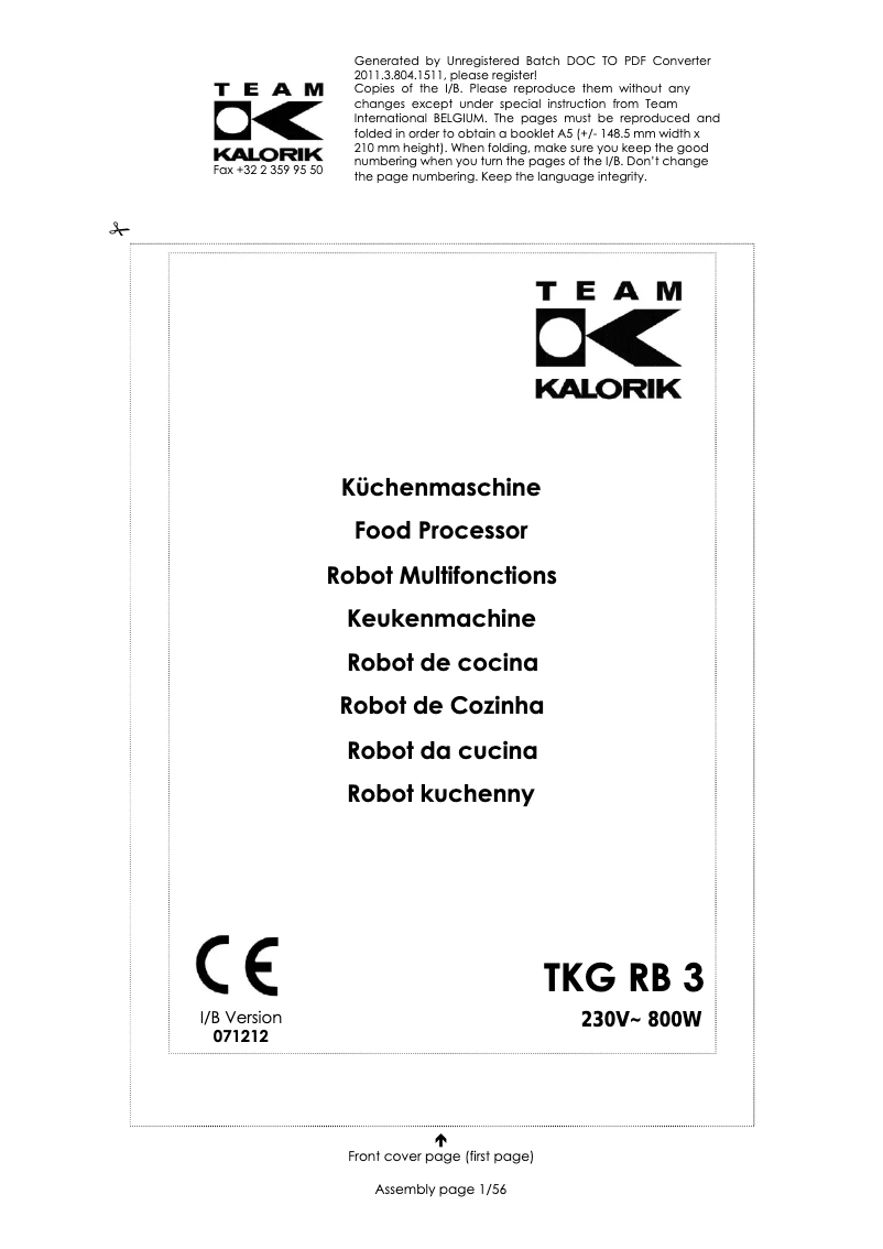 First page image of the manual for TKG RB 3