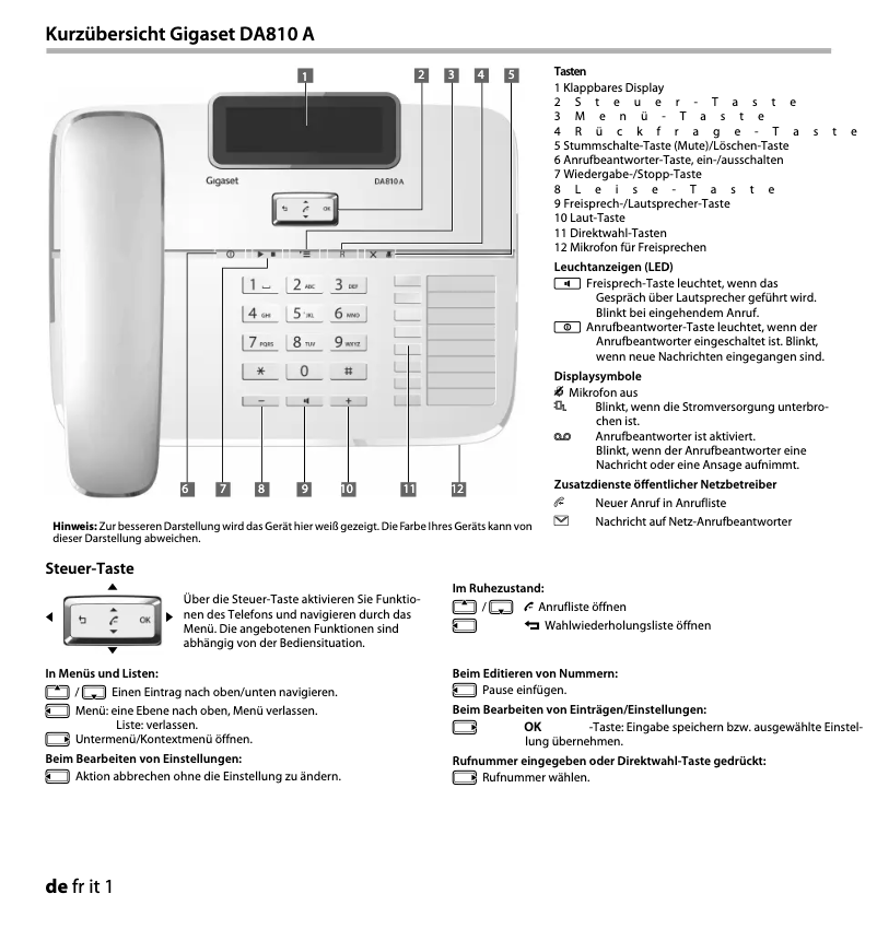 Page 1 of the manual User Manual Siemens Gigaset DA810A