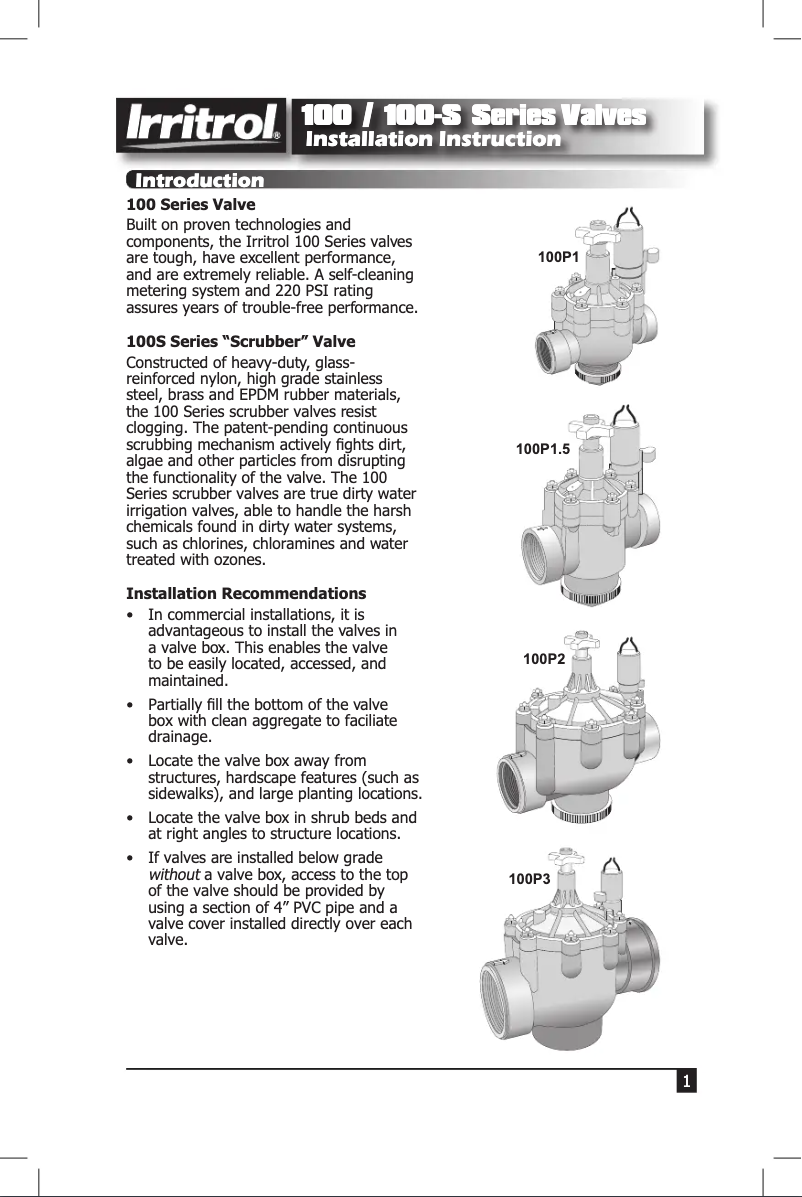 Page 1 of the manual User Manual Irritrol 100P1.5-S