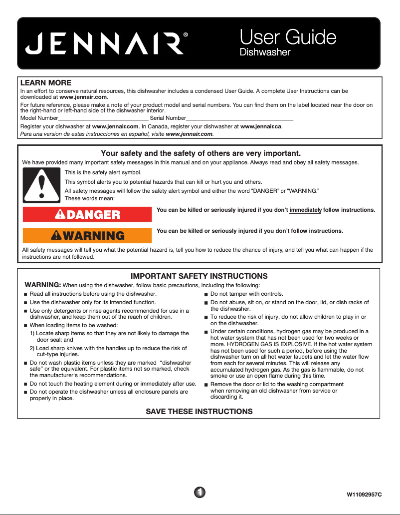 Page 1 of the manual User Manual JennAir JDB9200CWS