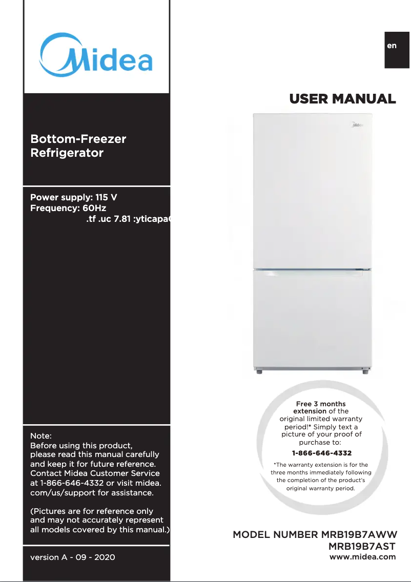 First page image of the manual for MRB19B6AWW